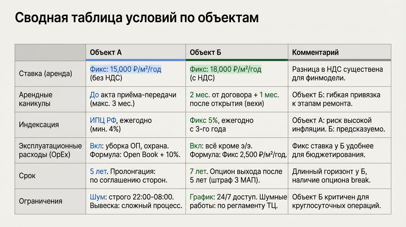 таблица условий